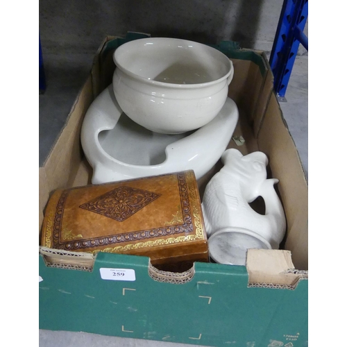 259 - Box Leather Box, Chamber Pots, Gurgle Jug