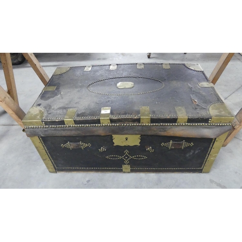 284 - Leather Brass Bound Trunk