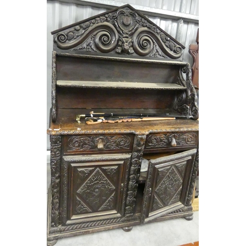 302 - Antique Oak Heavy Carved Dresser