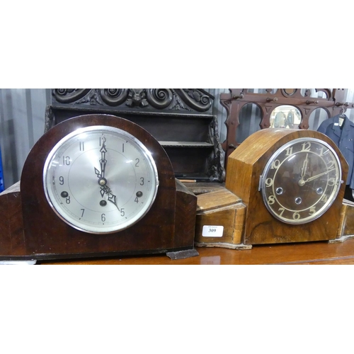 309 - Mahogany & Walnut Art Deco Clocks