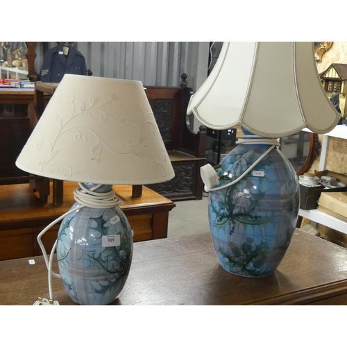 319 - 2 Thistle Decorated Pottery Lamps & Shades