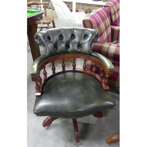 328 - Green Leather Captains Chair