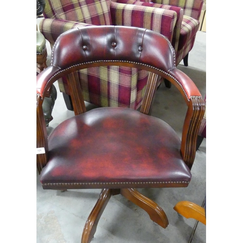 329 - Burgundy Leather Captains Chair