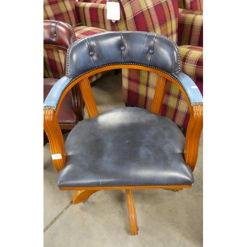 330 - Blue Leather Captains Chair