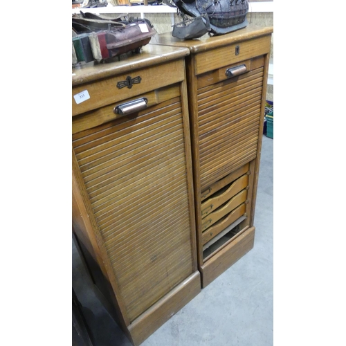 333 - 2 Light Oak Tambour Front Office Cabinets