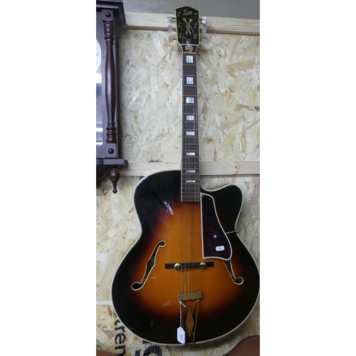 347 - Vintage Levin Gothenburg Sweden Full Body F Hole Model 325 Acoustic Guitar C1957. Original Paper Lab... 