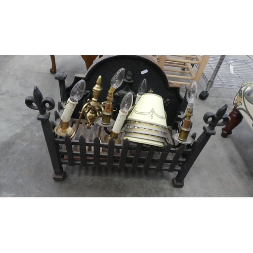 636 - Cast Iron Fire Basket, Brass Light Fittings