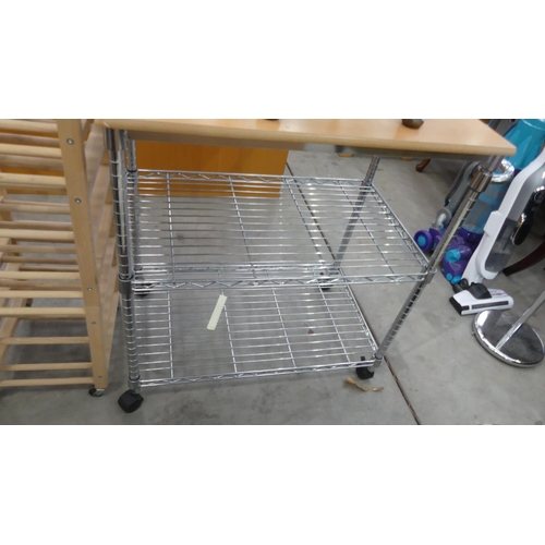 640 - Stainless Steel & Beech Kitchen Trolley