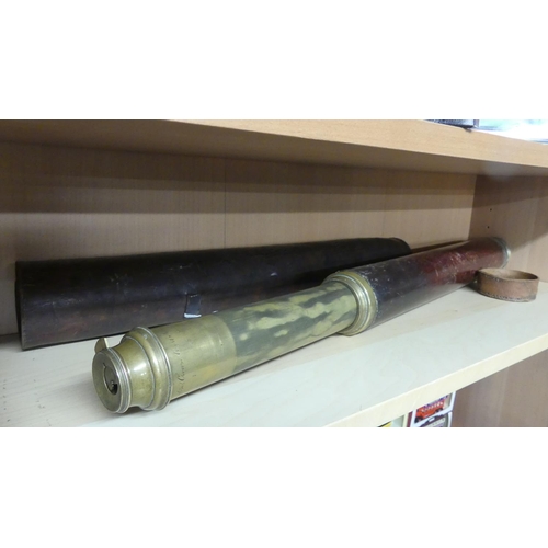 822 - Antique Brass Telescope in Leather Case (AF) - Wellington Crown Court Soho London.