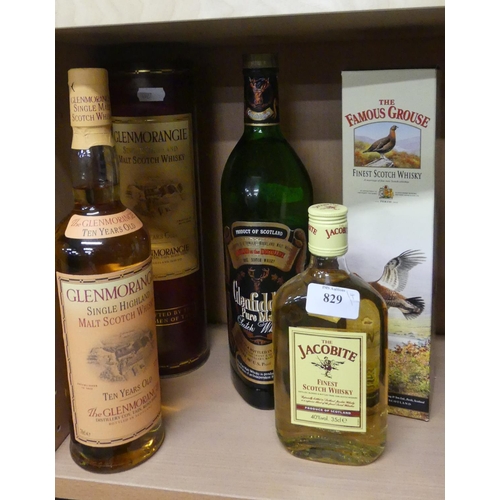 829 - Bottle of Glenmorangie 10 year Old Single Malt Whisky, Bottle of Glenfiddich Malt Whisky, Bottle of ... 