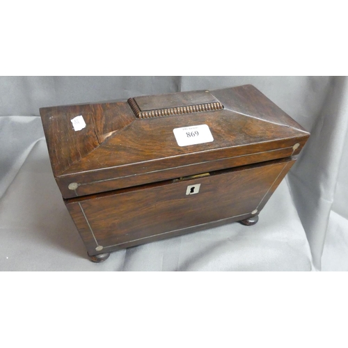 869 - Antique Rosewood Sarcophagus Shaped Tea Caddy.