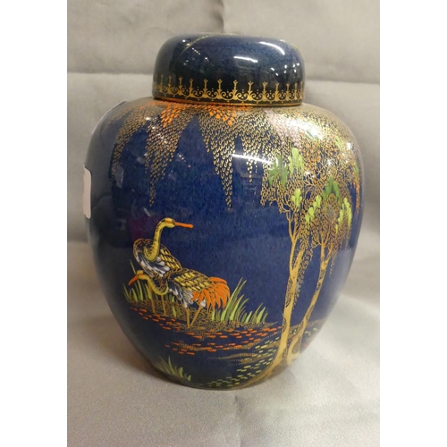 880 - Blue Carlton Ware Ginger Jar & Cover (AF)