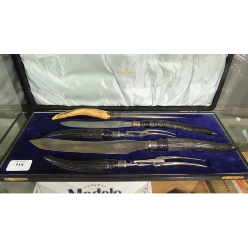 918 - Cased Carving Set with Horn Handles.