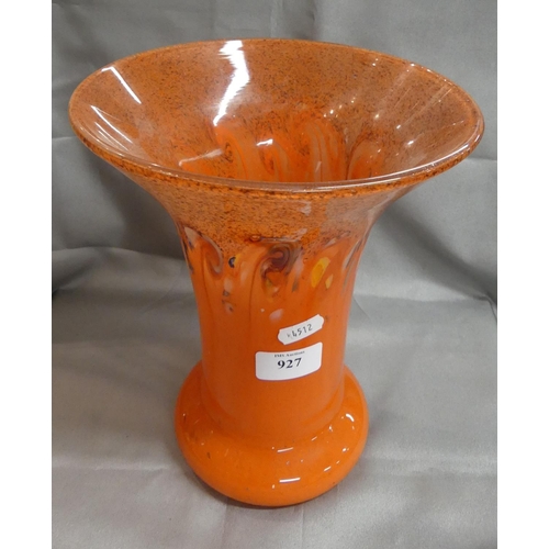 927 - Orange / Red Coloured Strathearn Glass Trumpet Shaped Vase, standing approx 24cm tall.