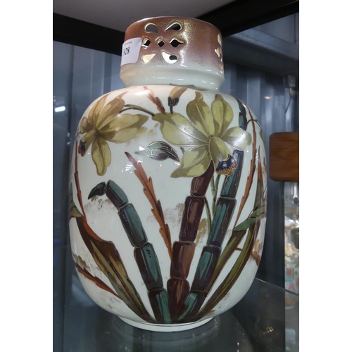 928 - Late Victorian Pottery Vase Decorated with Exotic Plants.