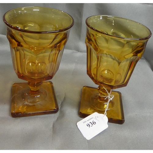 936 - Pair of Amber Tinted Stemmed Glasses.