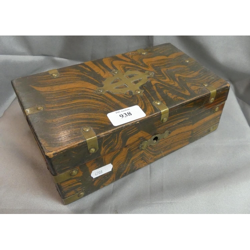 938 - Victorian Scumbled Pine Box with Brass Mounts.