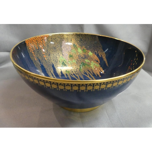 939 - Carlton Ware Bowl decorated with Cranes under a Willow Tree on a deep blue ground.