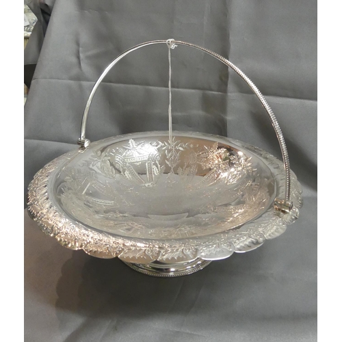 941 - Silver Plated Fruit Basket with Swing Handle.