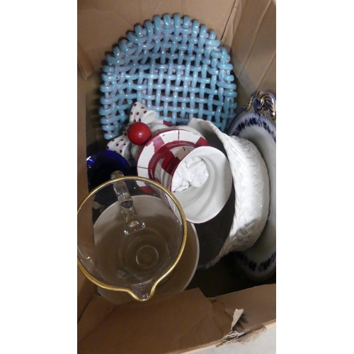 955 - Box - Glass Jug, Pottery Clown, Bowls etc.