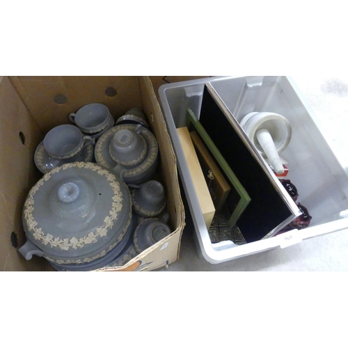 969 - Two Boxes - Marble Mortar & Pestle , Photo Frames, Wedgwood Tea Wares etc.