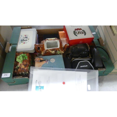 974 - Box - Cameras, Pottery Teapot, Dishes etc.