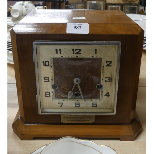 987 - Walnut Cased Mantel Clock.