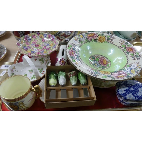 989 - Tray Lot - Maling Bowl, Paragon George VI Comm Tankard, Royal Winton Dish etc.