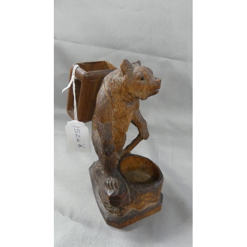 1524a - Carved Black Forrest Bear Vesta, approx 16cm tall.