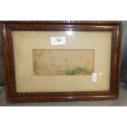 769 - Small Framed Faded Watercolour - River Landscape.