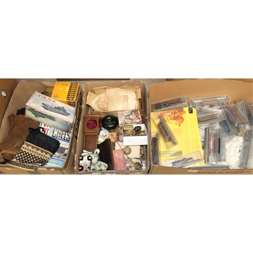 1397 - Three Boxes - Leather Flying Hat, Coins, Model Trains etc.