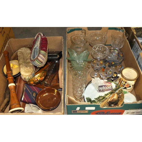 1523 - Two Boxes - Treen Pottery & Glassware.