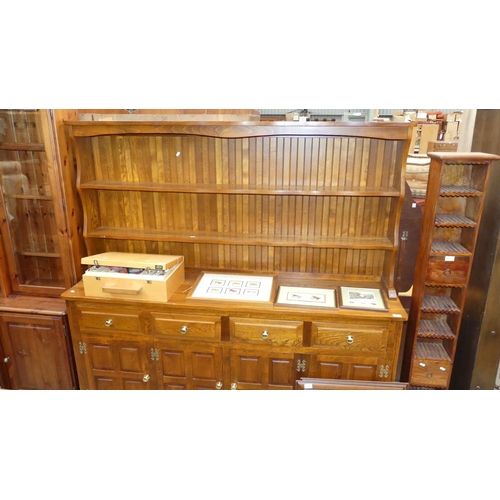 1877 - Stained Wood Dresser with Plate Rack Back - approx 180cm wide.