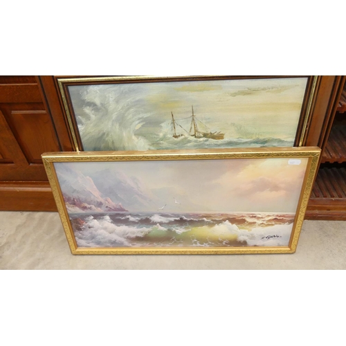 1878 - Two Nautical Oil Paintings and a Print.