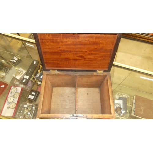 1760 - Inlaid Figured Mahogany Box with Two Division Interior, central brass carrying handle.