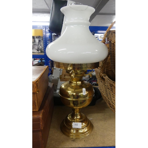 112 - Brass oil lamp & Shade