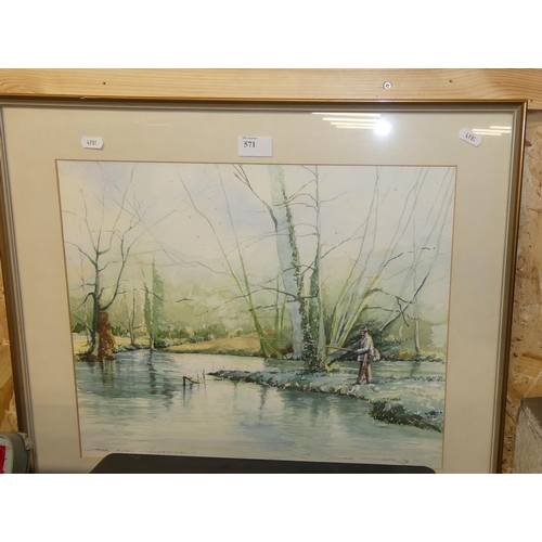 571 - Water Colour - Fishing Scene by James McGregor