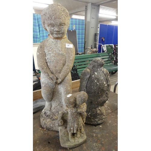 87 - 3 x Reconstituted Stone Garden Ornaments