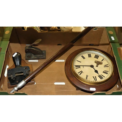 1463 - Box - Vintage Office Punch, Wall Clock & Shooting Stick.