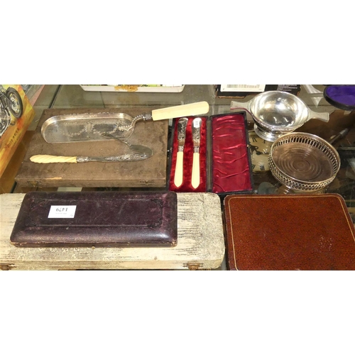 1479 - Silver Plated Flatware, Servers, Quaich, Bottle Coaster etc.