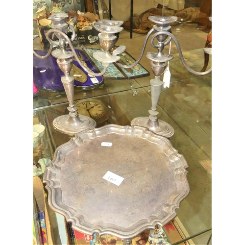 1483 - Pair of Silver Plated Candlesticks & Salver.