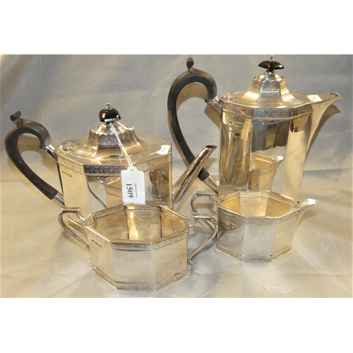 1509 - Mappin & Webb Silver Four Piece Tea Service Weighing approx 53 oz troy (total weight).