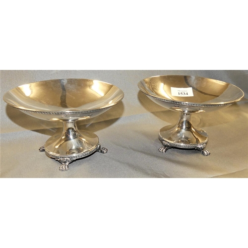 1534 - Pair of Birmingham Silver Sweet Meat Dishes, Hallmarked 1919, circular concave bowls supported on fo... 