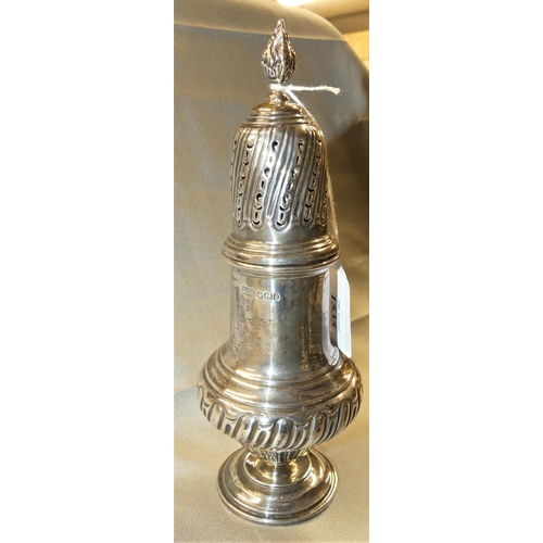 1535 - Sheffield Silver Sugar Castor with Semi-Fluted with Flambe Finial, maker H.W, weighing approx 6 oz t... 