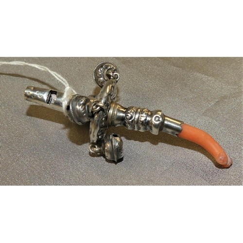 1538 - Victorian / Edwardian Birmingham Silver Infants Rattle/Coral Teether.