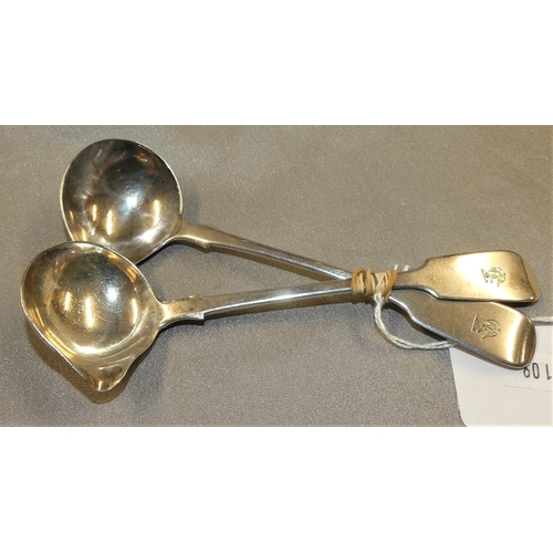 1544 - Two Antique Silver Sauce Ladles with Pouring Lips (Odd hallmarks - William IV & Young Victoria), wei... 