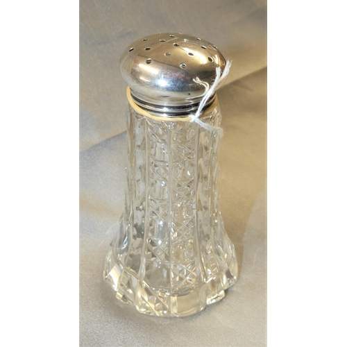 1546 - Cut Glass Sugar Castor with Birmingham Silver Lid.