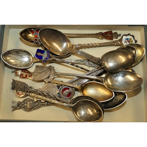 1556 - A Collection of Vintage Silver & Silver Enamel Souvenir Spoons, Various, weighing approx 4.5 oz troy... 