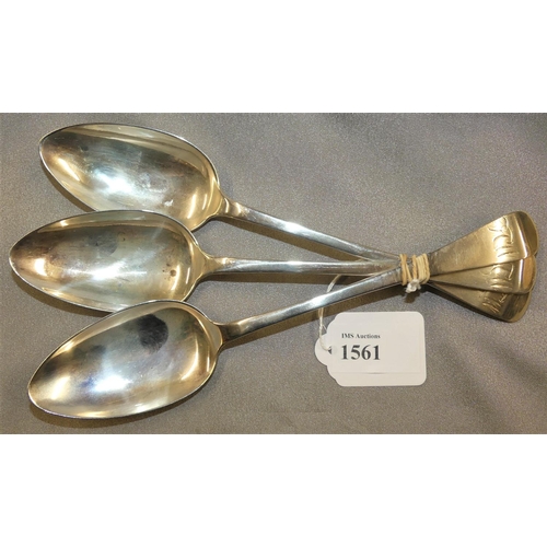 1561 - Three Georgian Newcastle Silver Table Spoons, 
 maker TW, weighing approx 4.5 oz troy.