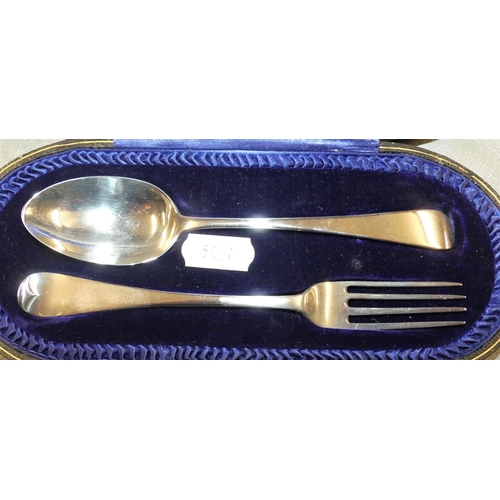 1577 - London Silver Christening Fork & Spoon in Fitted Case, weighing approx 1.7 oz troy.